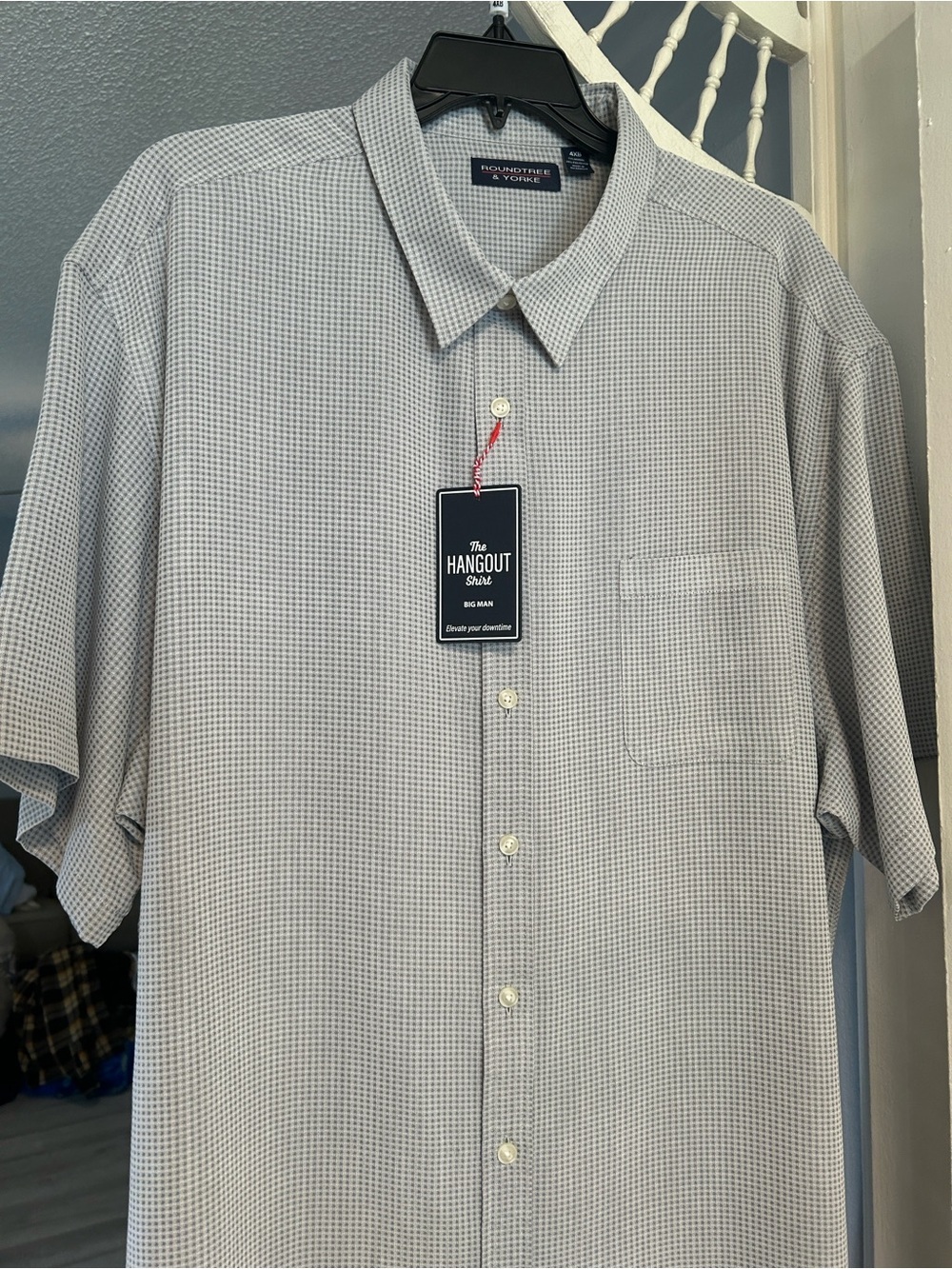 Roundtree & Yorke Short Sleeve Grey Micro-Check Hangout Button-Up Shirt Size 4XB - Picture 4 of 8